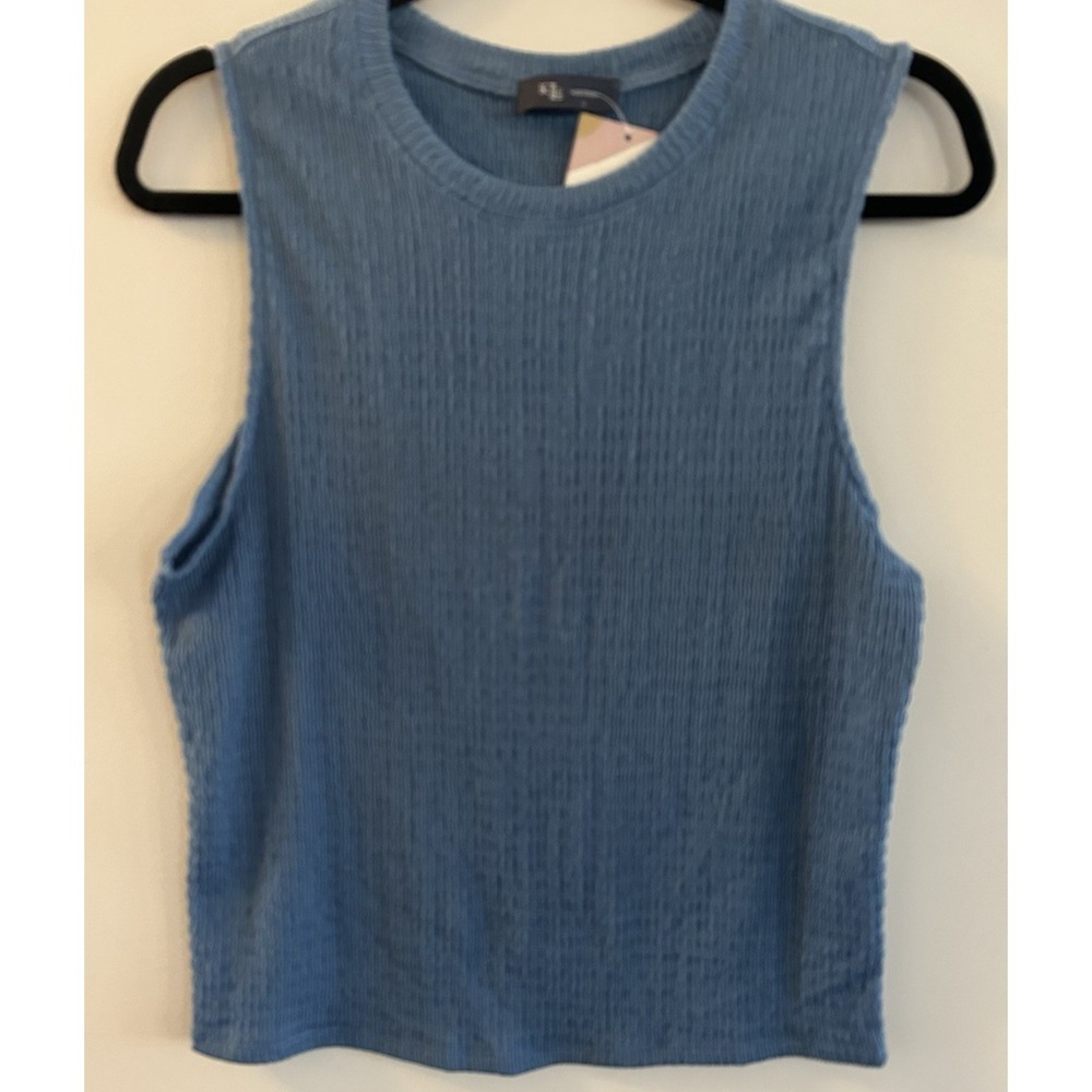 KLD Signature Women's Sleeveless Crepe Stretch Shell Blue Size Large CL15